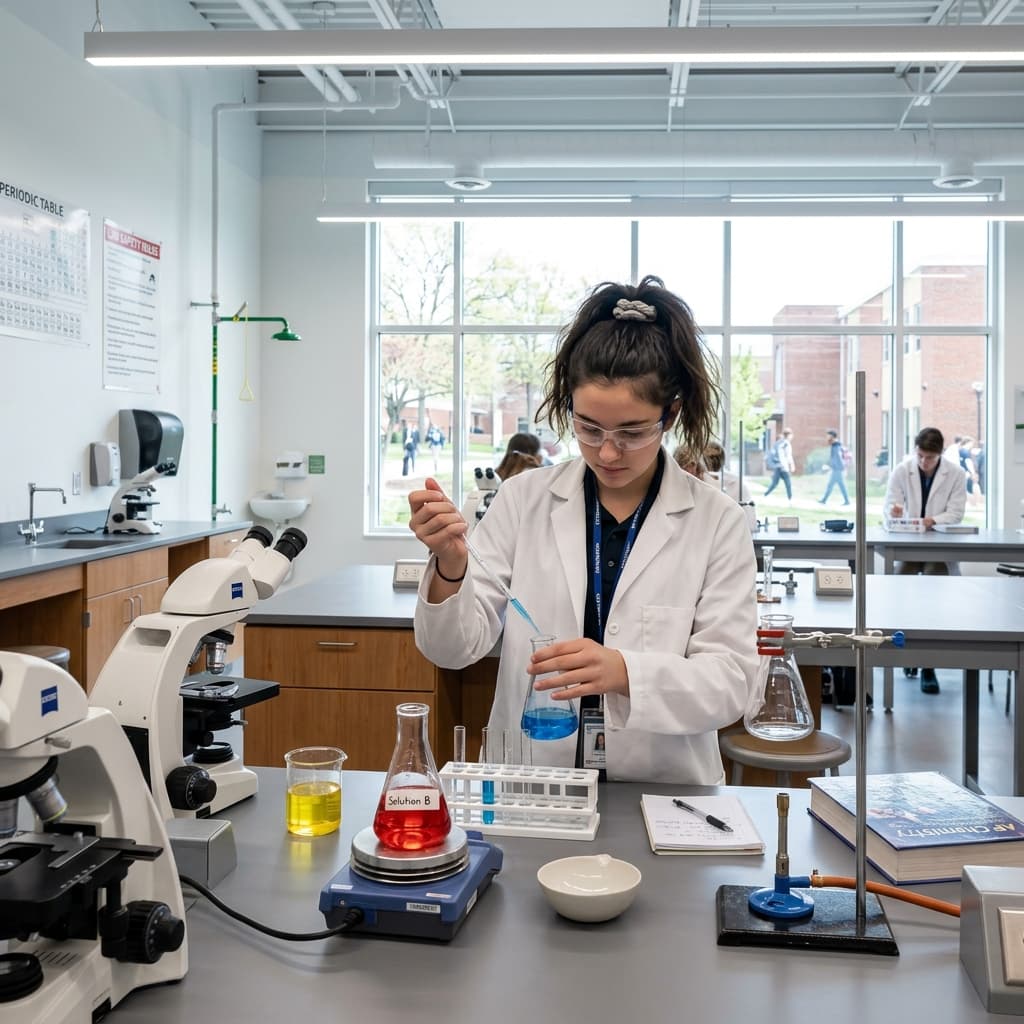 Student doing experiment in science laboratory
